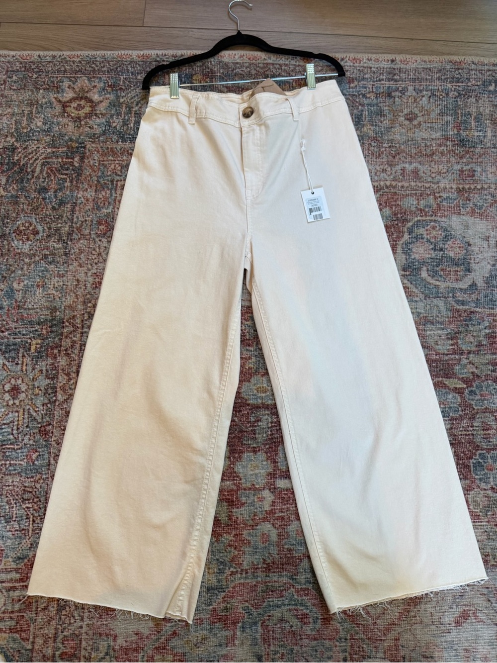 NWT Dex Cream/Tan High-Waist Jeans Raw Hem wide leg cropped length - Picture 3 of 8